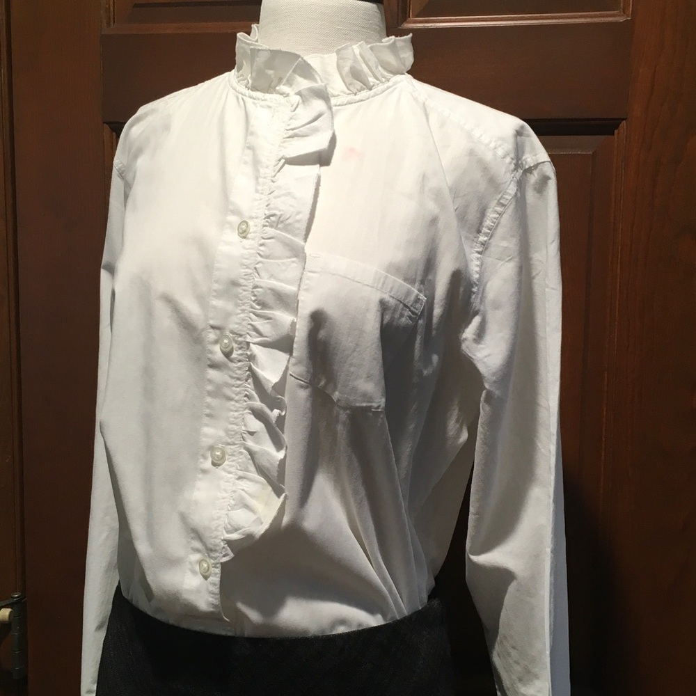 White Ruffled Front Long-Sleeved Shirt